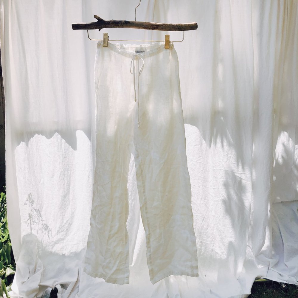 White linen draw string summer pants